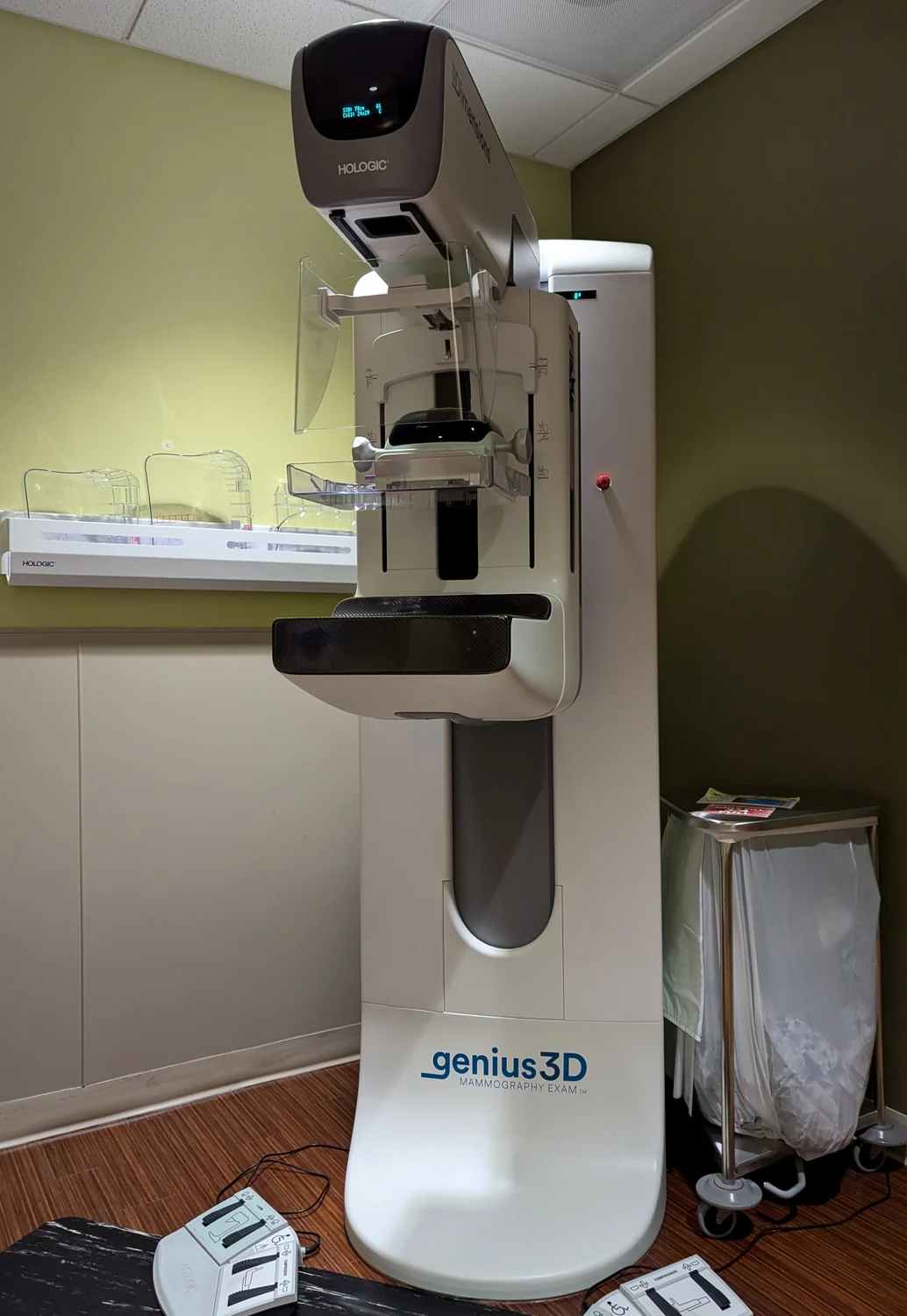 A mammography system in an examination room.